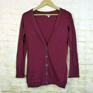 American Eagle Cardigan Womens S Burgundy V Neck Button Knit Pockets Academia